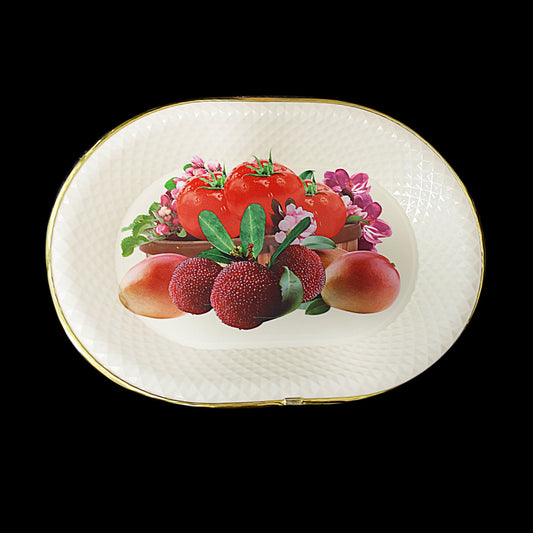 Fancy Floral Fruit Printed Plastic Serving Dish Tray Approx 35cm 1091 (Parcel Rate)