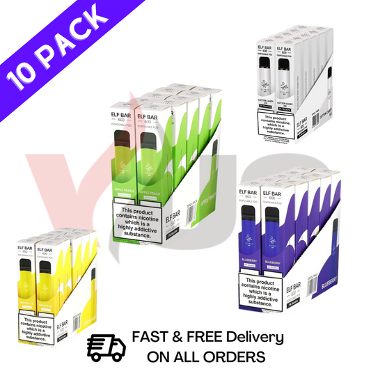 Elf Bar Box of 10 600puff Flavour Disposable Vapes UK - Bulk Order - VU9 Wholesale