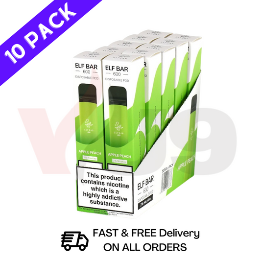 Elf Bar Box Of 10 600puff Apple Peach Pack - Wholesale Distributor Price Available for BULK BUY