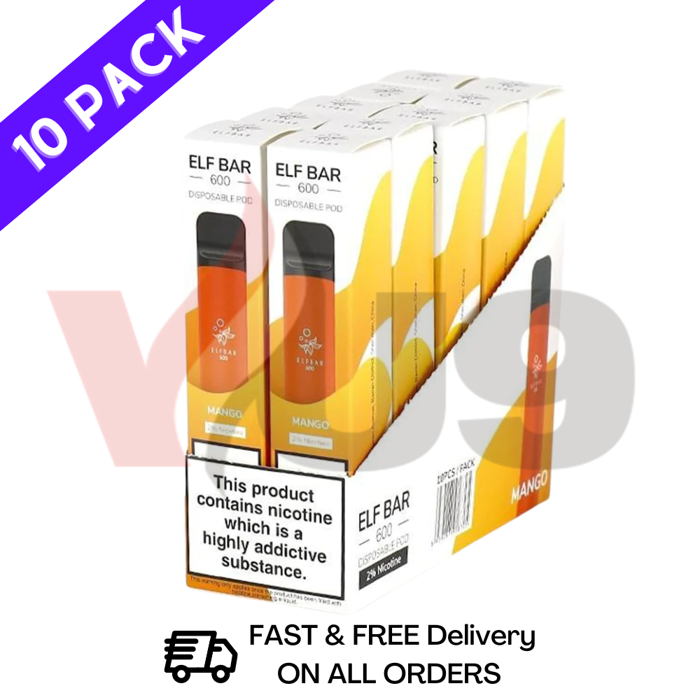 Elf Bar Box Of 10 600puff Mango Pack - VU9 Wholesale Vape Manchester Supplier 2022