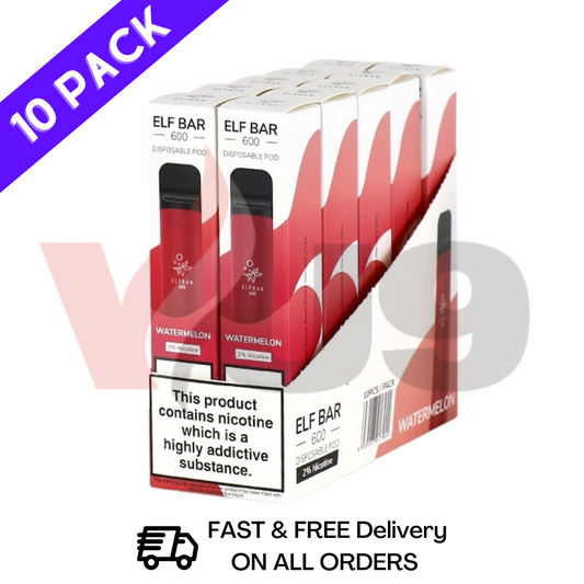 Elf Bar Box Of 10 600puff Cherry Pack Flavour VU9 WHOLESALE VAPE SUPPLIER