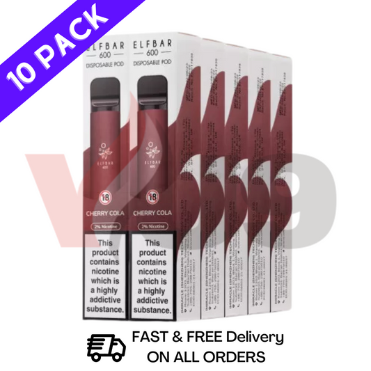 Elf Bar Box Of 10 600puff CHERRY COLA Pack - VU9 VAPE WHOLESALE SUPPLIER