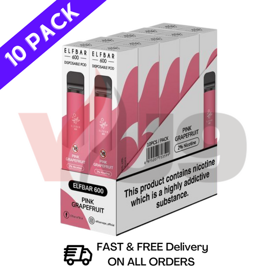 Elf Bar Box Of 10 600puff PINK GRAPEFRUIT NEW Pack - Wholesale Bulk Buy Today