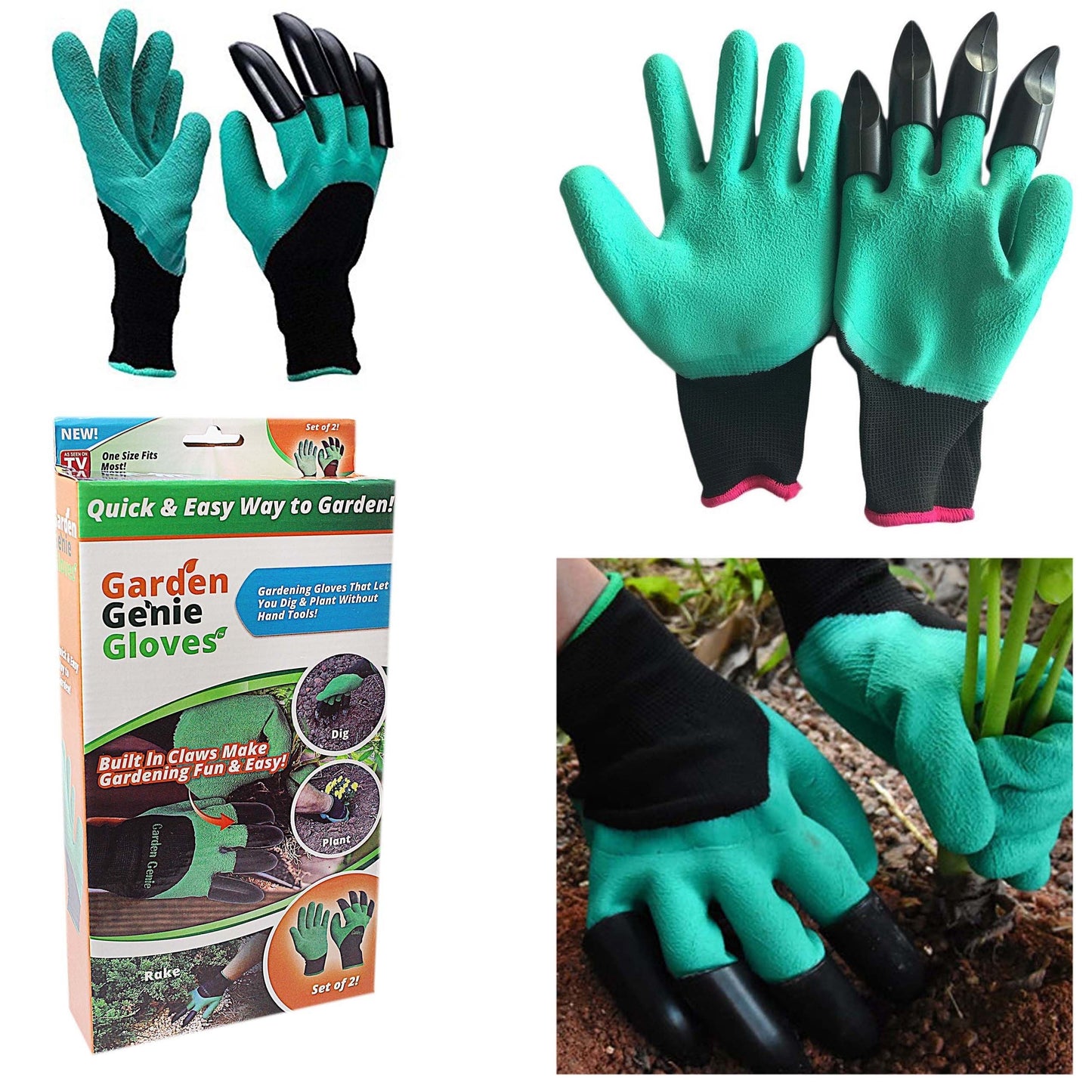 Garden Genie Gloves For Digging & Planting With 4 ABS Plastic Claws Gardening 4303 (Parcel Rate)