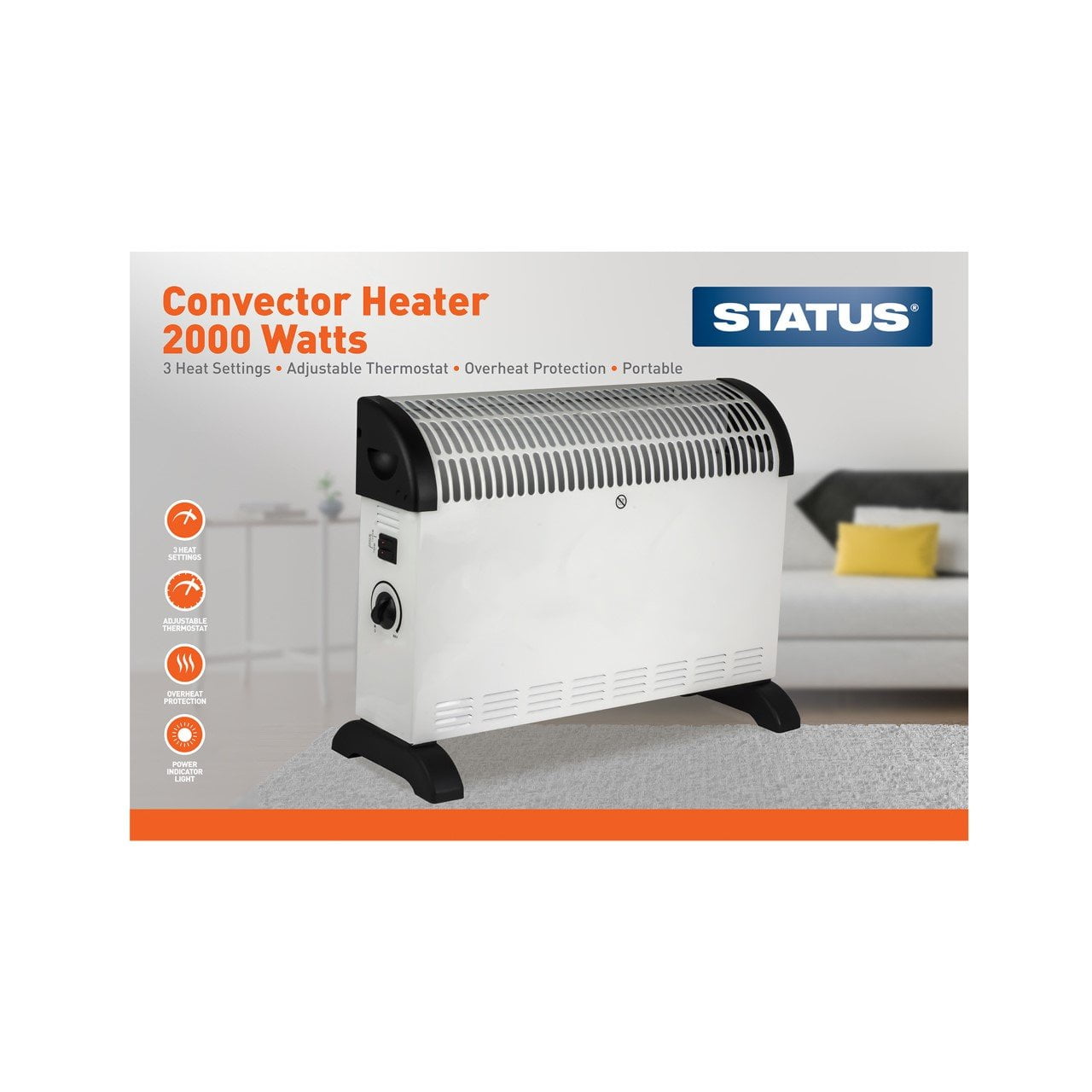 Convector Heater 2000 Watts 3 Heat Settings CONH-2000W1PKB (Big Parcel Rate)