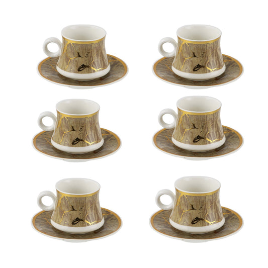 Durane Sylva Tea Set 12pc Brown-Gold 200ml 10524 (Parcel rate)