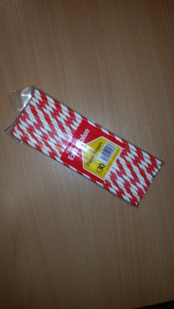 Red Stripe Paper Straws Pack of 30 VSTRSPS30 (Parcel Rate)