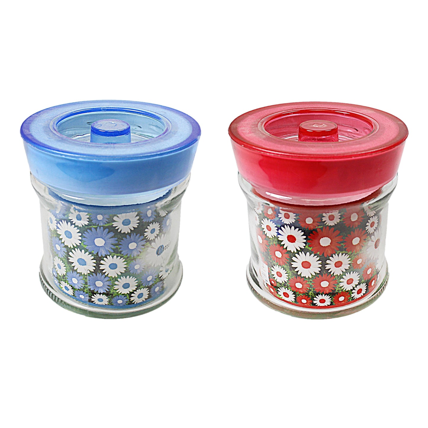 Floral Red/ Blue Glass Jar Kitchen Multipurpose Use 1.2 Litres k4076 (Parcel Rate)