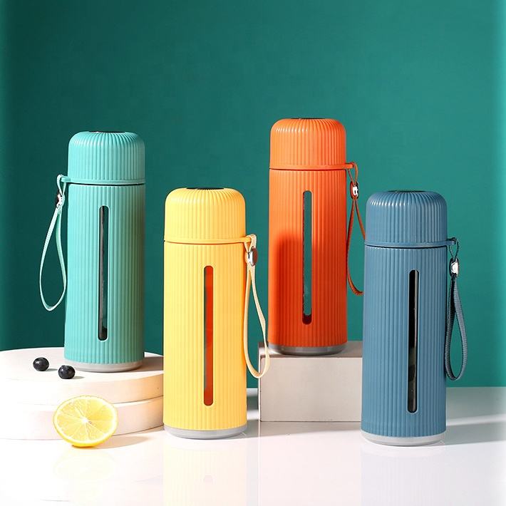 Glass / Plastic Water Bottle Flask with Strap 500 ml 21 x 7 cm Assorted Colours 7281(Parcel Rate)
