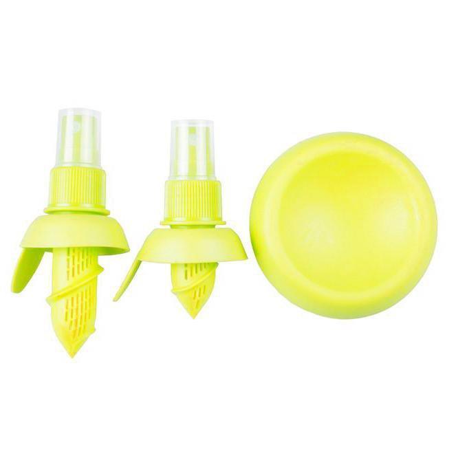 New Quirky Citrus Silicone Plastic Nozzle Spray Stem Juice Sprayer Yellow/Green 3 Piece 1039 (Parcel Rate)