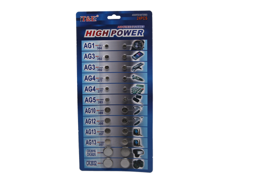 High Power Button Alkaline Cell Batteries Various Sizes 15 x 30cm 2027 (Parcel Rate)