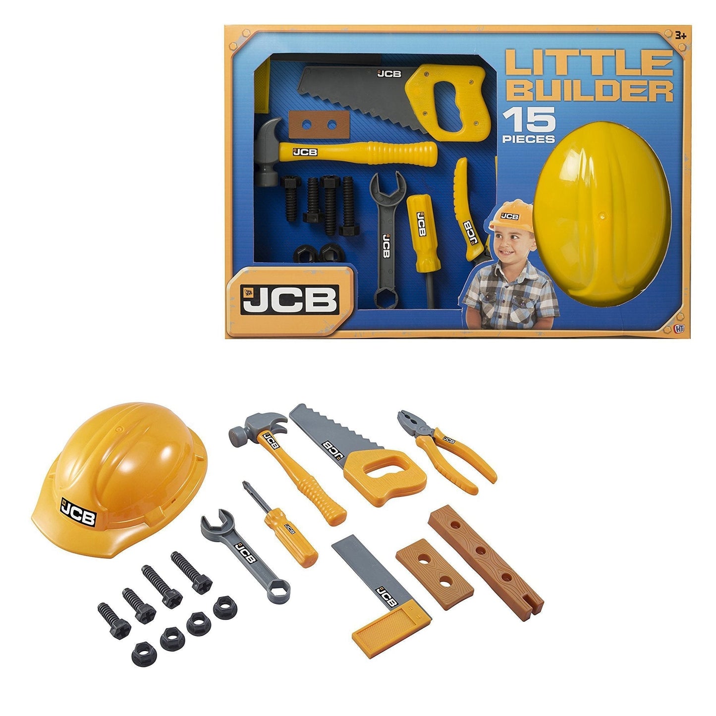 JCB Little Builder Kids Tool Kit And Builders Construction Helmet Set 5891 (Parcel Rate)