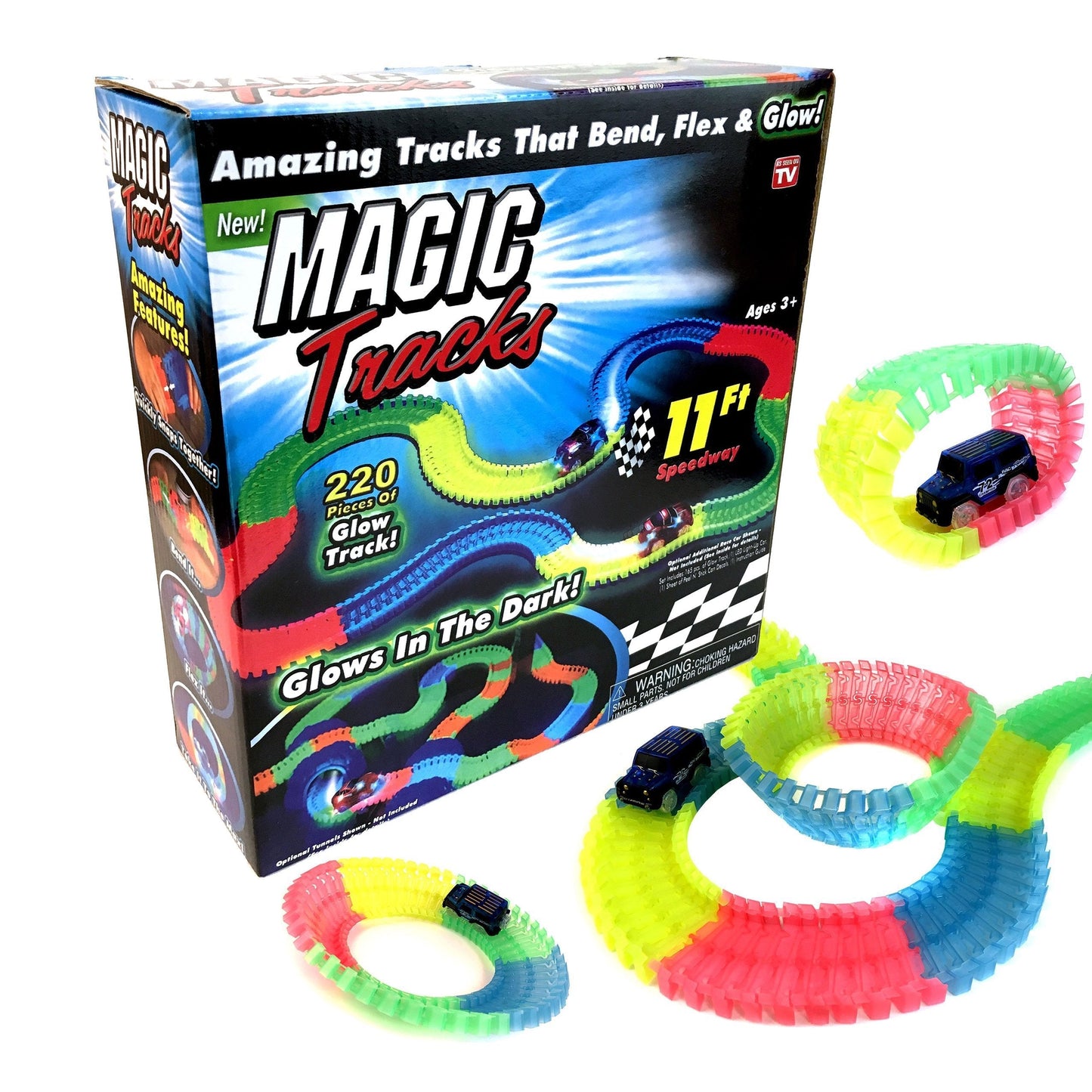 Exclusive Magic Tracks 220 Pieces Glow In The Dark Light Up 11Ft Speedway Race Track    4909 (Parcel Rate)