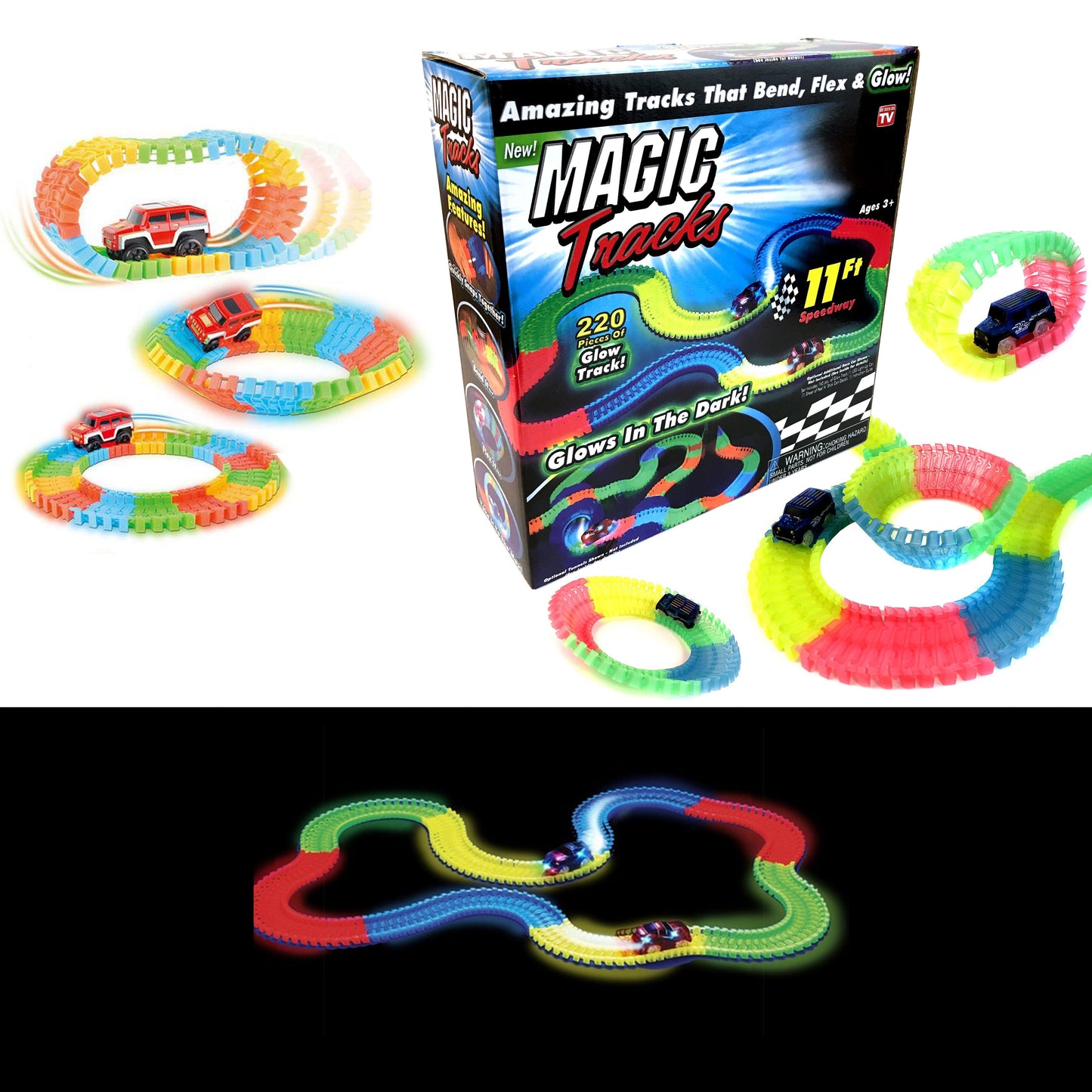 Exclusive Magic Tracks 220 Pieces Glow In The Dark Light Up 11Ft Speedway Race Track    4909 (Parcel Rate)