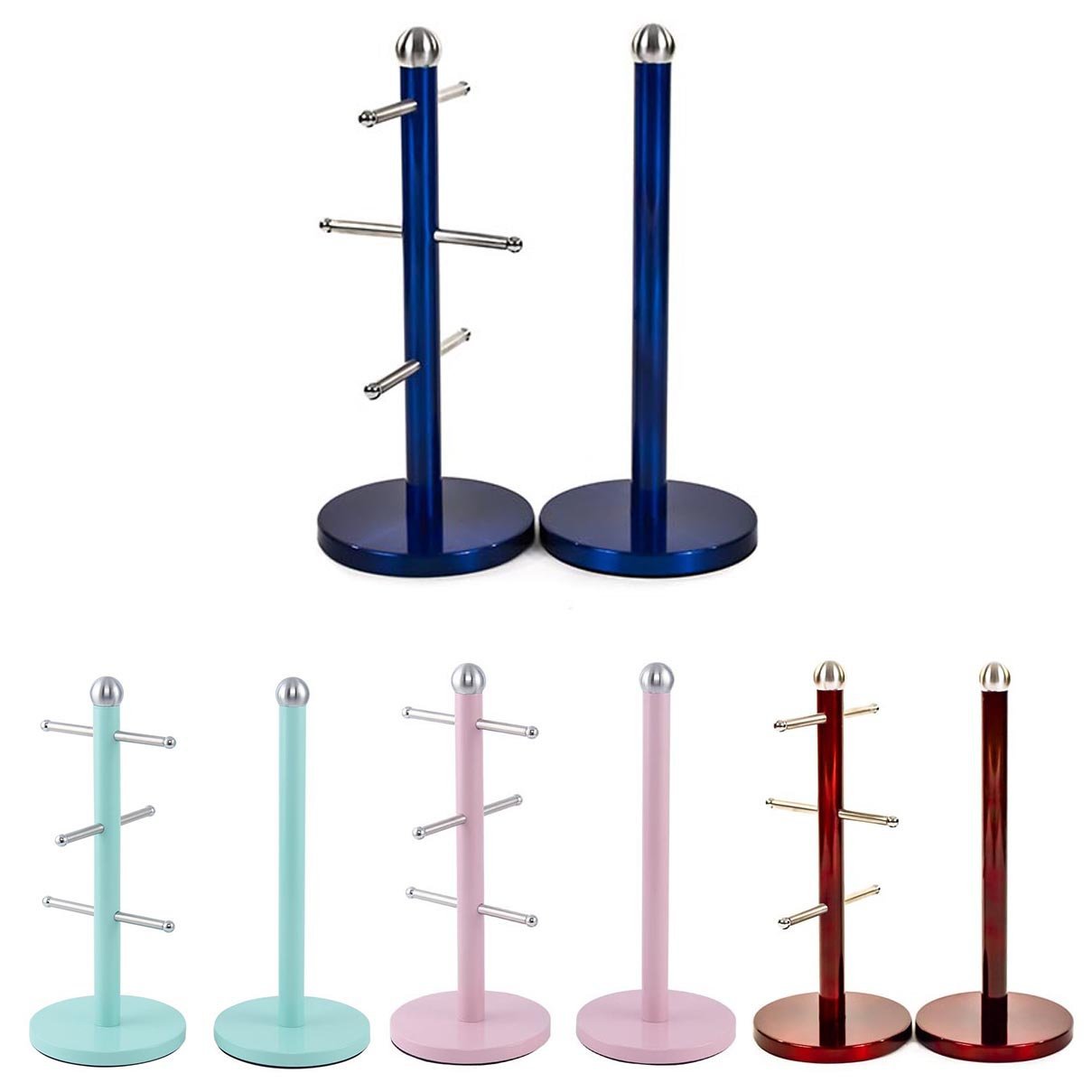 Free Standing Metallic Kitchen Roll And Mug Holder Assorted Colours 33cm 2010 (Parcel Rate)