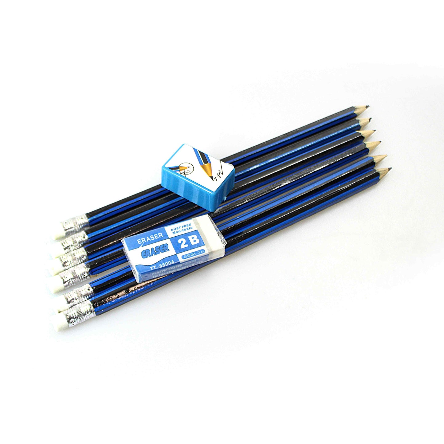 Childrens School Lead Pencils Eraser Sharpener Pack 3 Colours Available (Large Letter Rate)