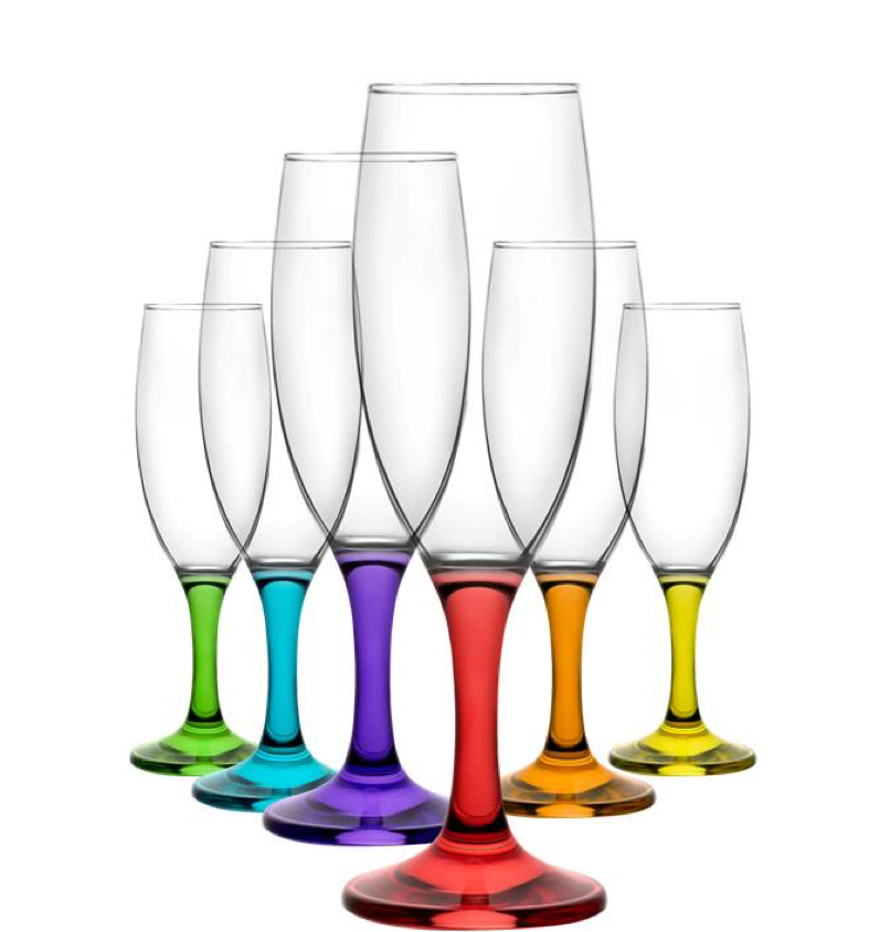 6 Pack Coloured Champagne Glasses In Box (Parcel Rate)