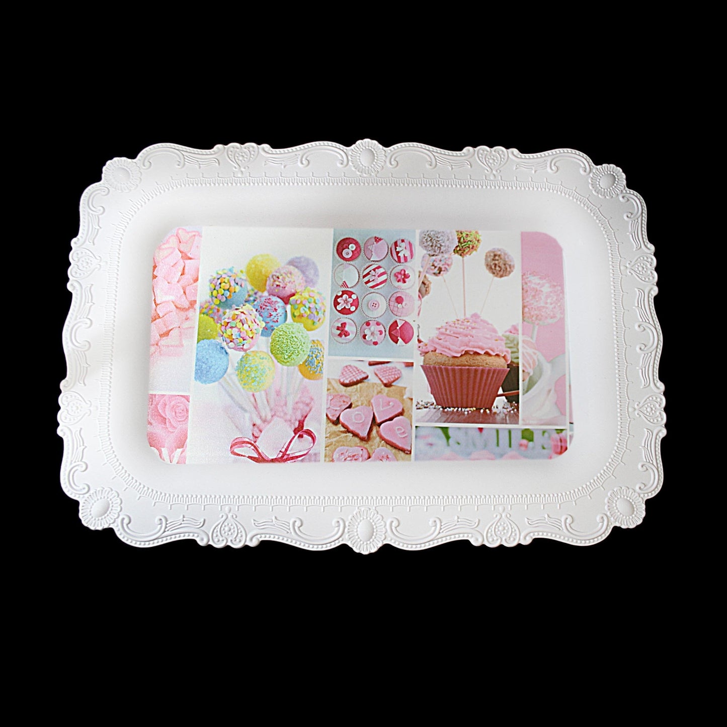 Embossed Plastic Serving Tray With Assorted Prints 38 x 25cm 4969 (Parcel Rate)