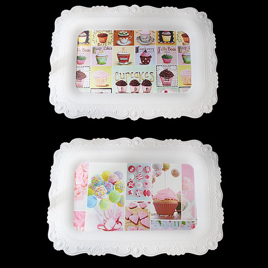 Embossed Plastic Serving Tray With Assorted Prints 38 x 25cm 4969 (Parcel Rate)
