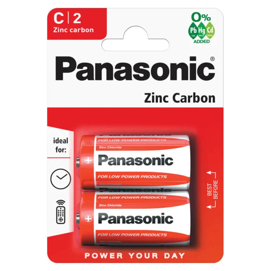 2x Panasonic C Batteries Zinc Carbon R14 1.5V Battery PANAR14RB2 (Large Letter Rate)