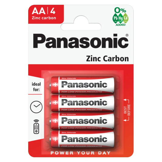 4x Panasonic AA Batteries Zinc Carbon R6 1.5V Battery PANAR6RB4 3283 (Large Letter Rate)