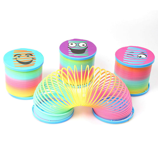 Rainbow Coloured Spring Slinky Children Toy With Printed Faces  4547 (Parcel Rate)