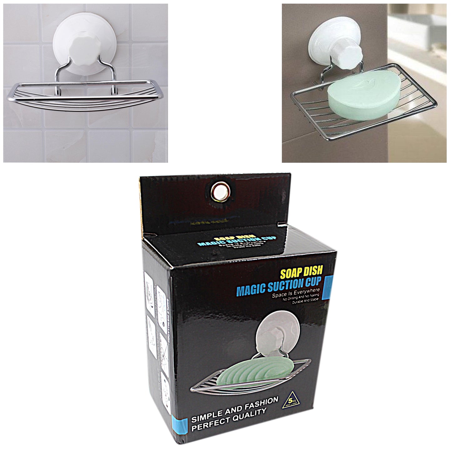Magic Suction Cup Soap Dish Bathroom Shower Rack Chrome Accessory Holder Tray 0836 (Parcel Rate)