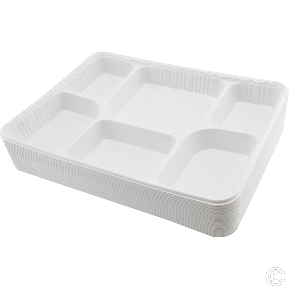25 Pack White Multi 6 Compartment Disposable Plates Weddings Catering ST1157 (Parcel Rate)