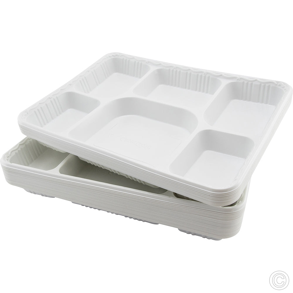 25 Pack White Multi 6 Compartment Disposable Plates Weddings Catering ST1157 (Parcel Rate)