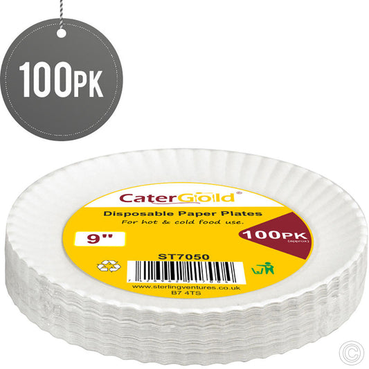 Pack Of 100 Disposable 9" Paper Plates Home ST7050 (Parcel Rate)
