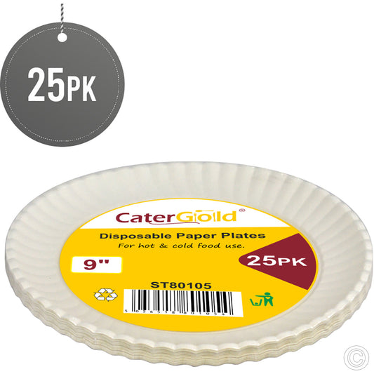 Pack Of 25 Disposable 9" Paper Plates  ST80105 (Parcel Rate)