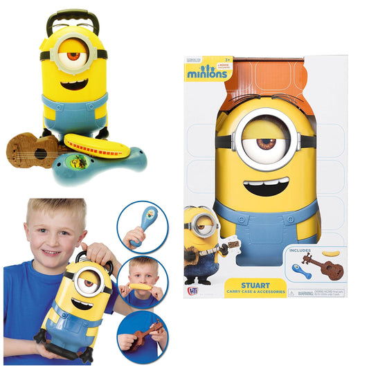 STUART Minions Carry Case With Ukulele Banana Shaped Harmonica & Maraca Toy 0731 (Parcel Rate)