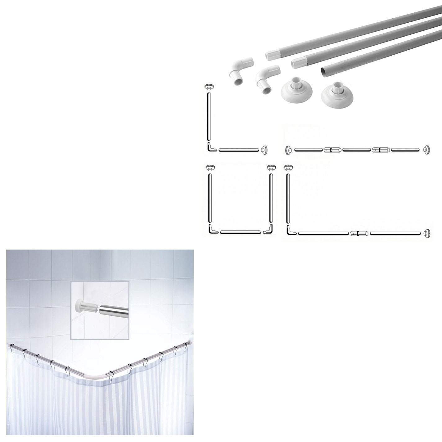Bathroom Corner Shower Curtain Rod 80cm x 80cm x 80cm 0316 / 1092 (Parcel Rate)