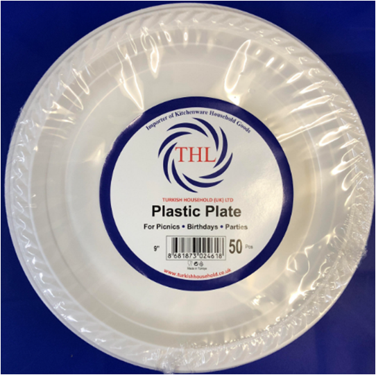 9" Disposable White Plastic Plates Pack of 50  2461 (Parcel Rate)