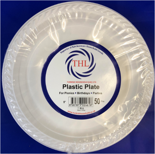 9" Disposable White Plastic Plates Pack of 50  2461 (Parcel Rate)