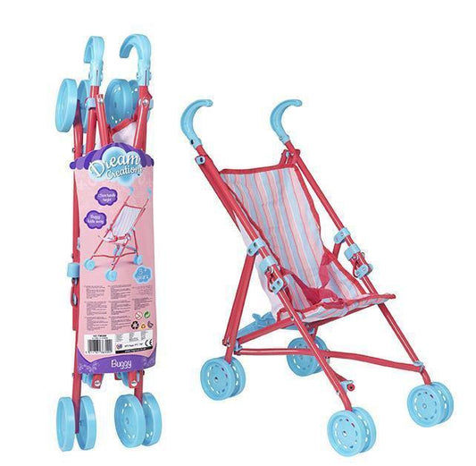Dream Creations Girls Doll Single Buggy Pram 4 Wheel Pink Pram 8300 (Parcel Rate)