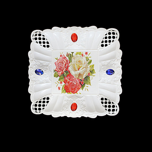 Jewelled Floral Design Kitchen Dining Serving Tray 22cm  3223 (Parcel Rate)