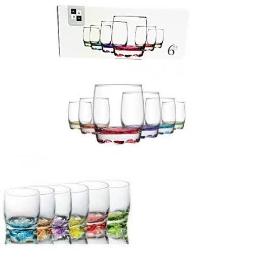 Set Of 6 Coloured Base Glasses DAMLA DAM290 (Parcel Rate)
