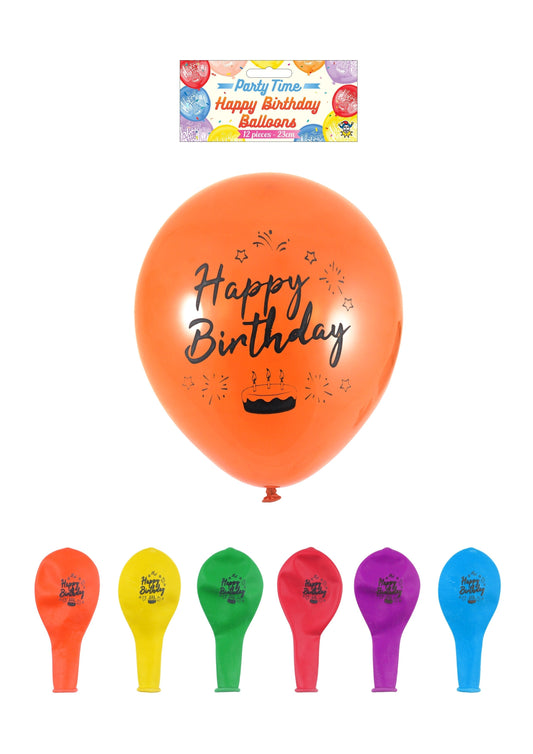 Happy Birthday Party Balloons 6 Assorted Colours 23cm X38743 (Large Letter Rate)P