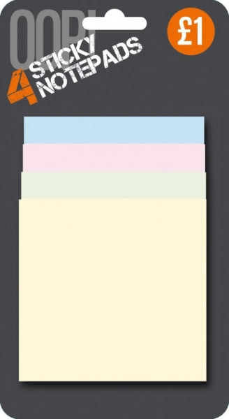 Sticky Notes 4 Assorted Colours 75mm x 75mm A2425 (Parcel Rate)