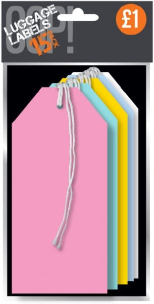 Luggage Tags 15pk 5 colours 250gsm A2458 (Parcel Rate)