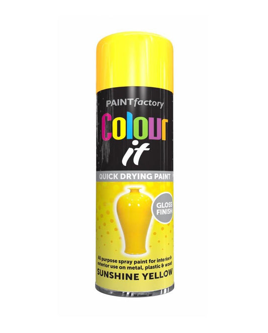Paint Factory Colour It Spray Paint Yellow Gloss 250ml 7232 (Parcel Rate)