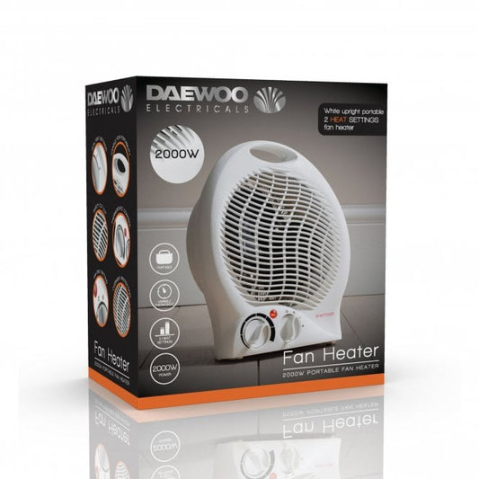 2000W Daewoo Upright Fan Heater White HEA1138 (Parcel Rate)