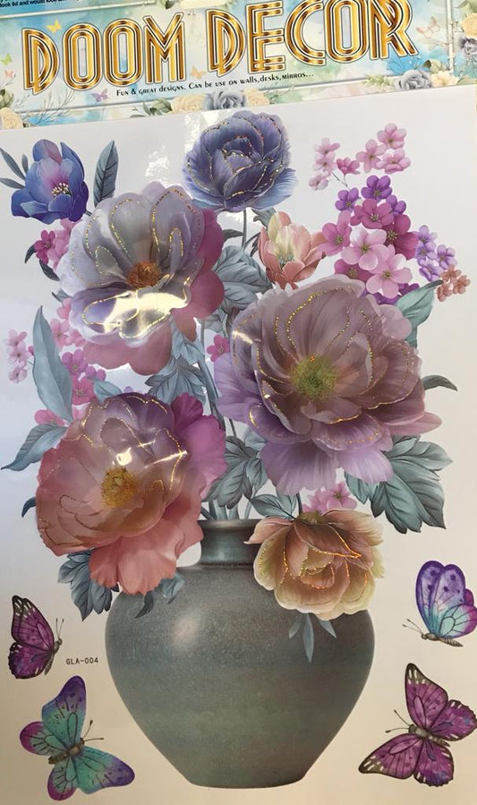 Room Decor 3D Effect Wall Stickers Flowers Vase Design 60 x 35 cm Assorted Designs and Colours 7125 (Parcel Rate)