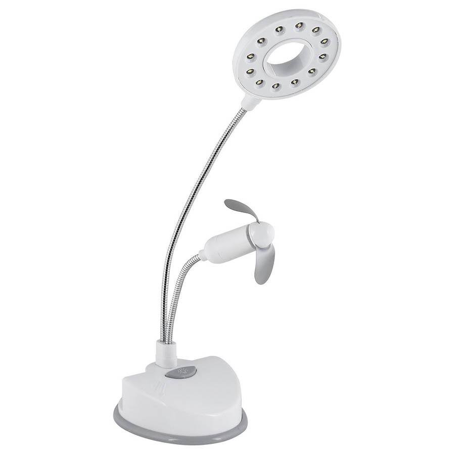 Status White Portable USB 12 Led Desk Lamp With 2.5" Mini Fan 9387 (Parcel Rate)