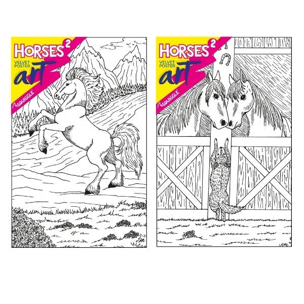 Velvet Poster Art Children's' Fun Colouring with Pens Horses 2 25 x 38 cm 2 Designs P3021 (Parcel Rate)