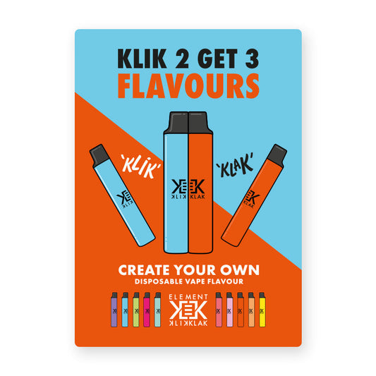 Klik Klak POS Posters A2/A3/A4 "Klik 2 Get 3 Flavours"