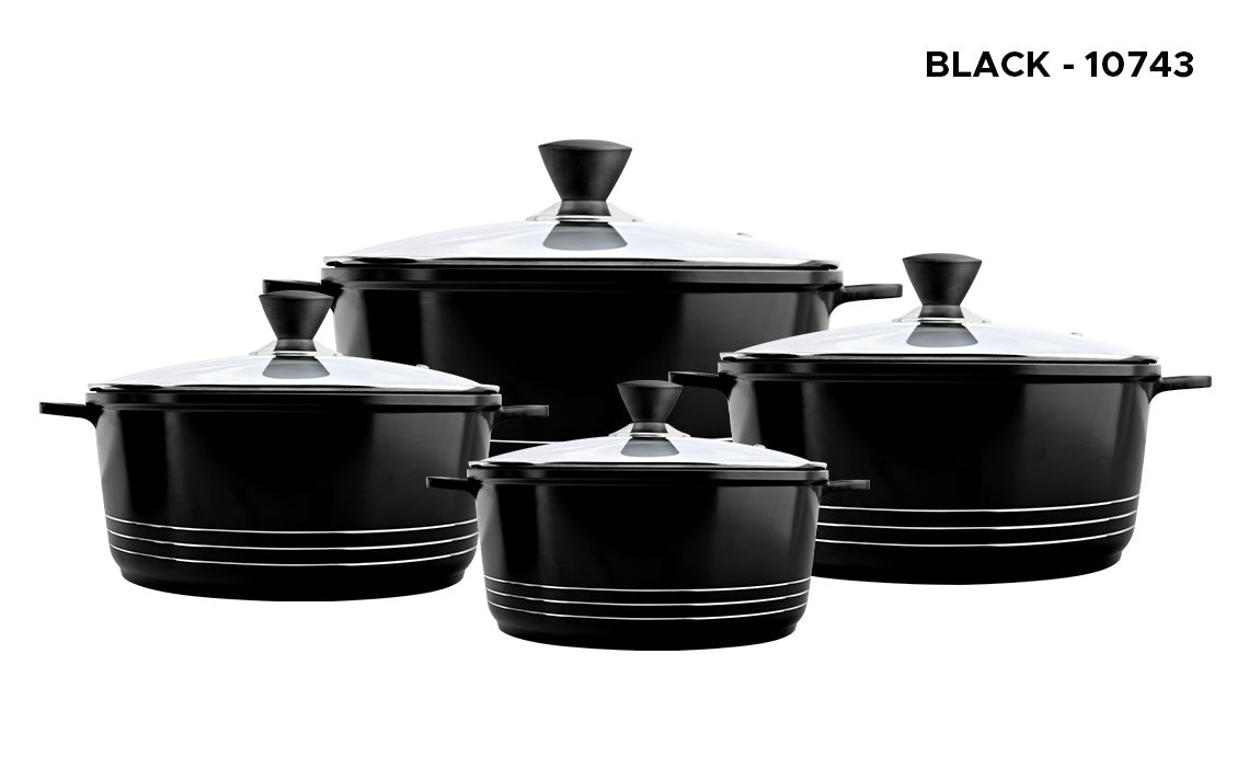 Laria Non Stick Die Cast Stockpot Pan Set 4pcs Black 10743 (Big Parcel Rate)