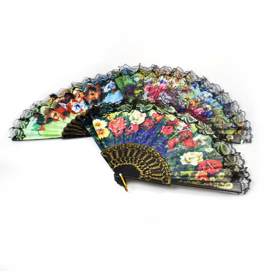 Chinese Folding Black Frame Peony Pattern Nylon Handheld Mini Folding Hand Fan 37cm 0914 (Parcel Rate)