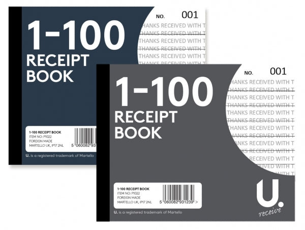 Duplicate Receipt Book 2 Assorted Designs Numbered 001-100/5 x 4''  P1022 (Parcel Rate)